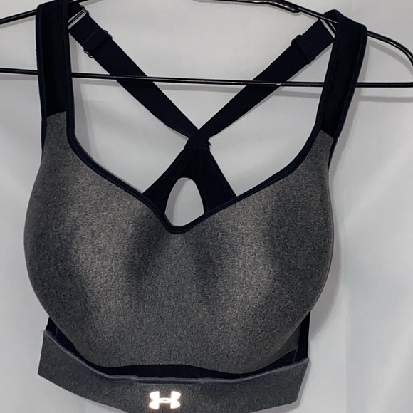 UNDER ARMOUR SPORTS BRA SIZE 36DD ADJUSTABLE CRISS CROSS STAPS BLACK GRAY CLEAN - Picture 4 of 10